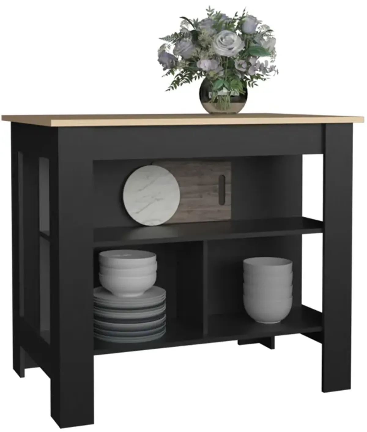 Delos Kitchen Island 35.4" H, with 3 Shelves, White / Mahogany