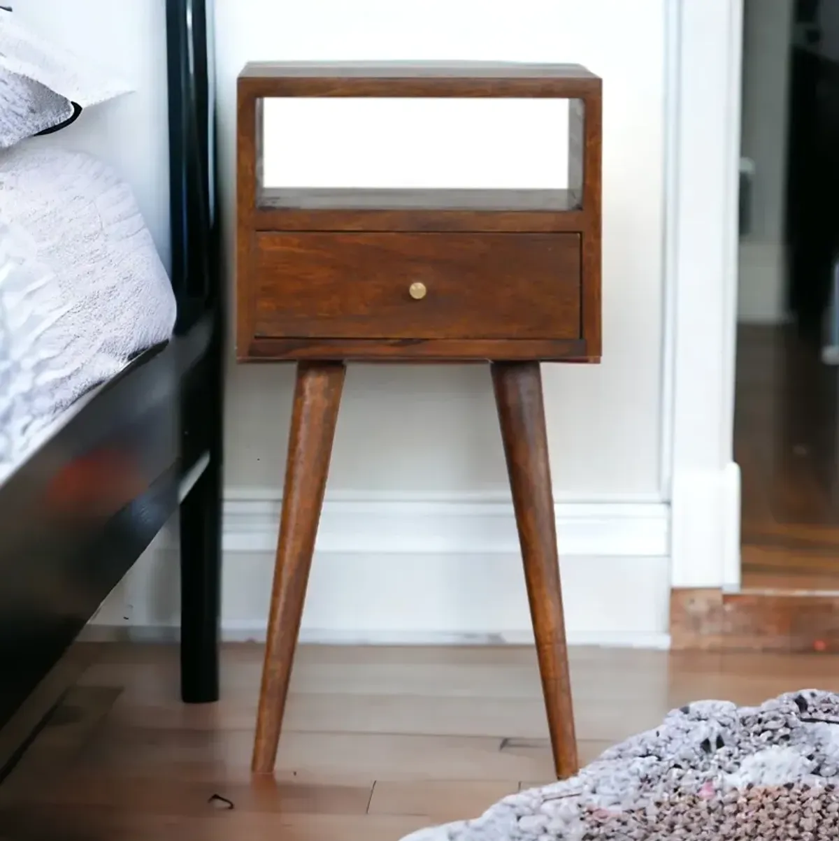 Mini Chestnut  Solid Wood 1 Drawer Nightstand