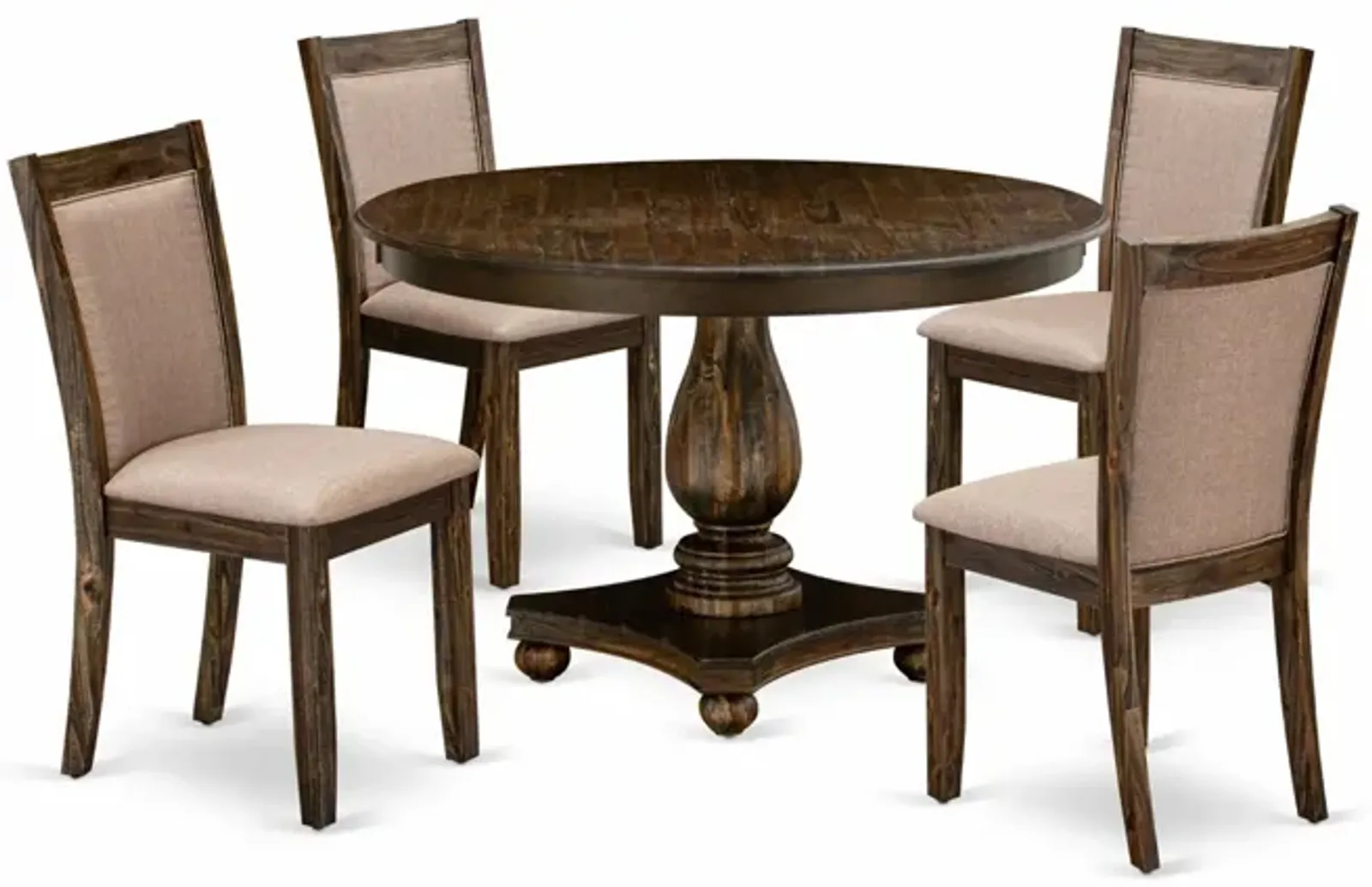 East West Furniture F2MZ5-716 5Pc Dinette Set - Round Table and 4 Parson Chairs - Distressed Jacobean Color