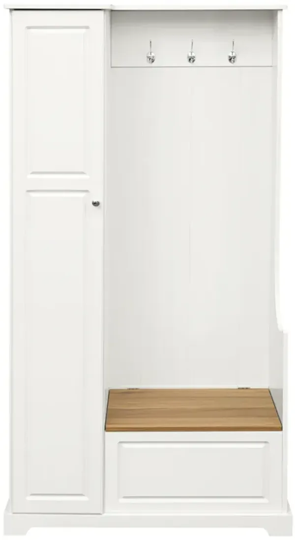 White Hall Tree with Bench and Shoe Cabinet