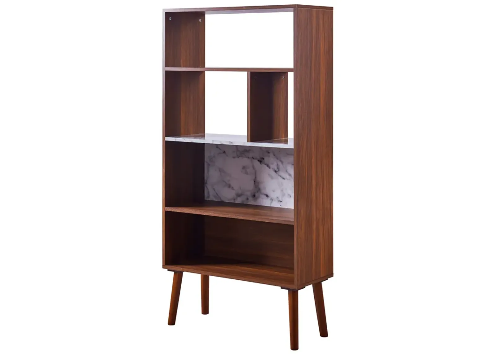 Teamson Home Kingston Wooden Bookcase with Marble-Look Top, Faux Marble/Walnut