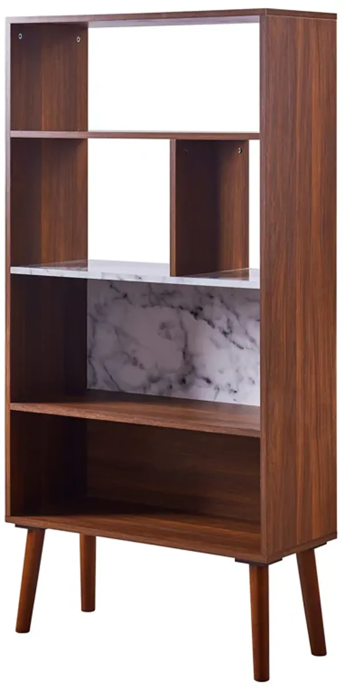 Teamson Home Kingston Wooden Bookcase with Marble-Look Top, Faux Marble/Walnut