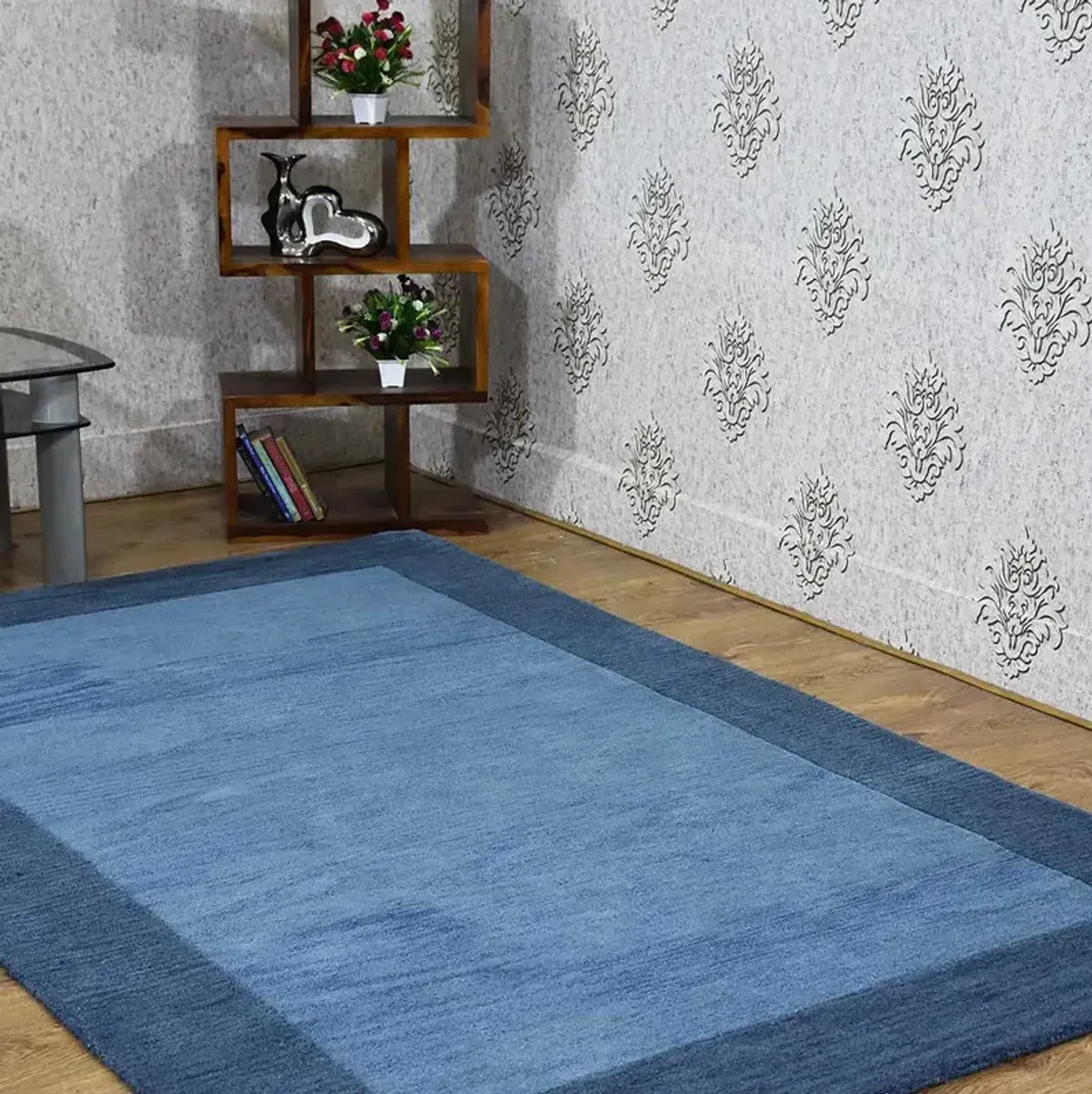 RUGSOTIC CARPETS HAND TUFTED WOOL ECO-FRIENDLY AREA RUGS  - 8'x11', Rectangle Shape, Blue, Contemporary Modern Design, High Pile Thick Handmade Area Rugs for Living Room, Bed Room (K00201)