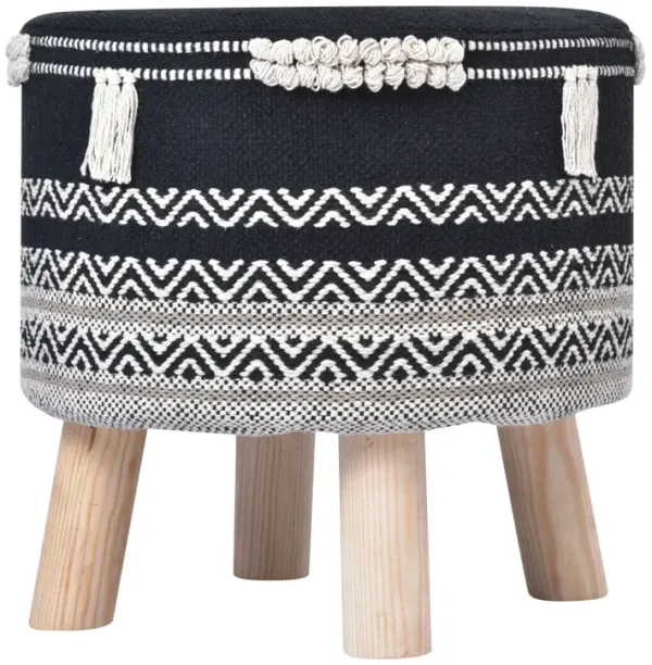 Hivvago 16" Black And White Cotton And Natural Round Chevron Ottoman