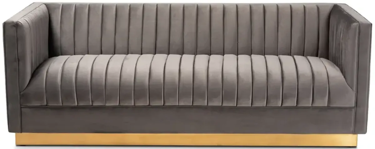 Baxton Studio Aveline Glam and Luxe Grey Velvet Fabric Upholstered Brushed Sofa