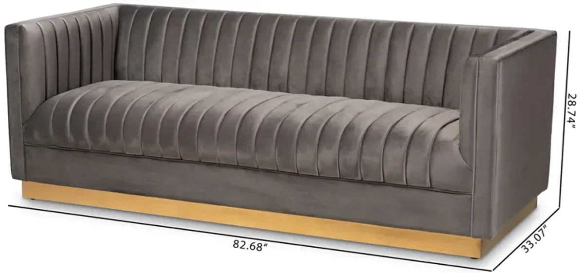 Baxton Studio Aveline Glam and Luxe Grey Velvet Fabric Upholstered Brushed Sofa