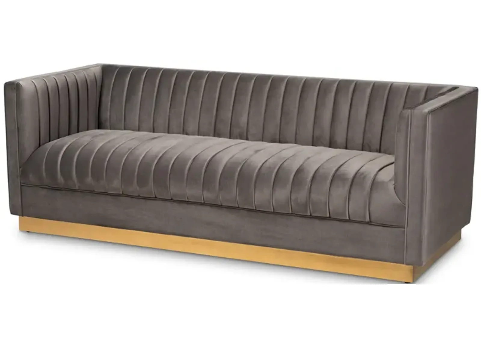 Baxton Studio Aveline Glam and Luxe Grey Velvet Fabric Upholstered Brushed Sofa