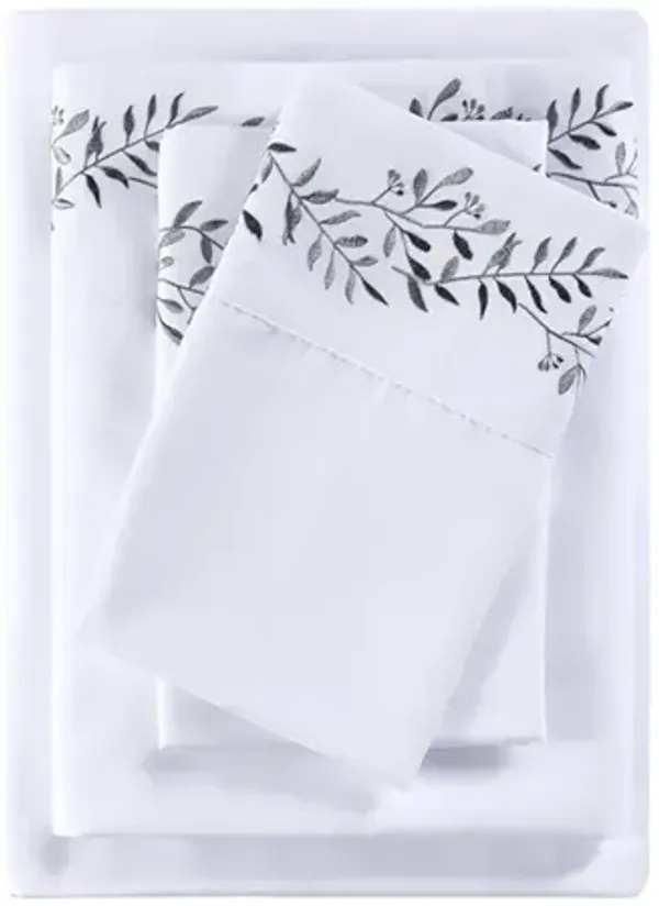 Gracie Mills Luca 4-Peice Embroidered Soft Brushed Microfiber Sheet Set