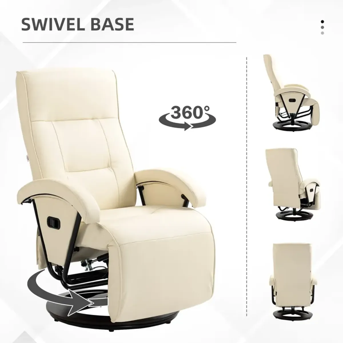 Beige Swivel Recliner: 135° Adjustable, Padded Seat