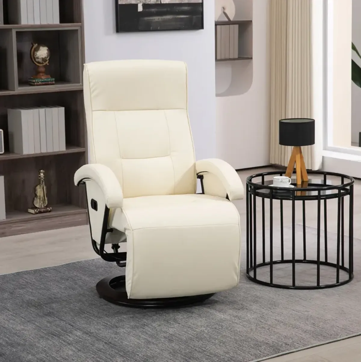 Beige Swivel Recliner: 135° Adjustable, Padded Seat