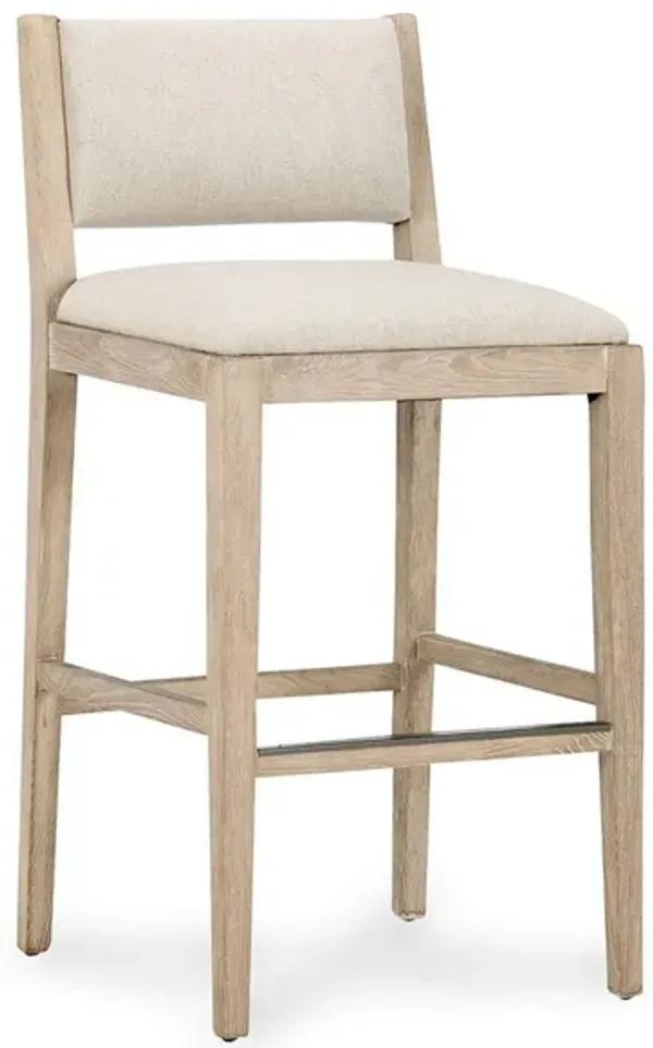 Esme Barstool Chair, Transitional Backrest, Wood Frame, Sand Polyester - Benzara