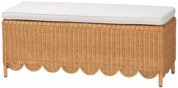 bali & pari Teresa Bohemian Light Honey Scalloped Rattan Ottoman Bench