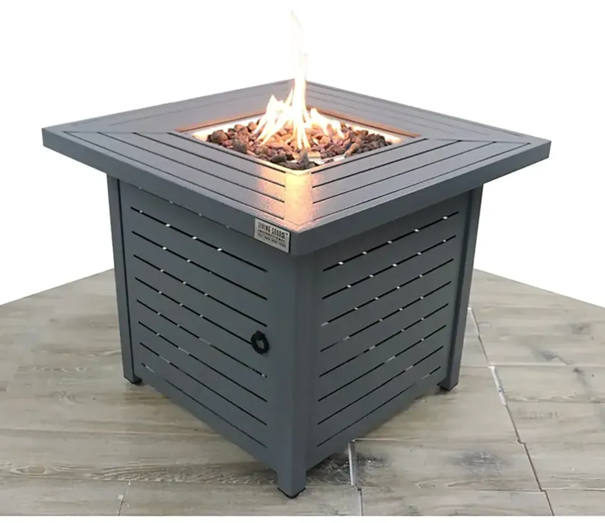 Living Source International 25'' H x 30'' W Steel Outdoor Fire Pit Table with Lid (Gray)