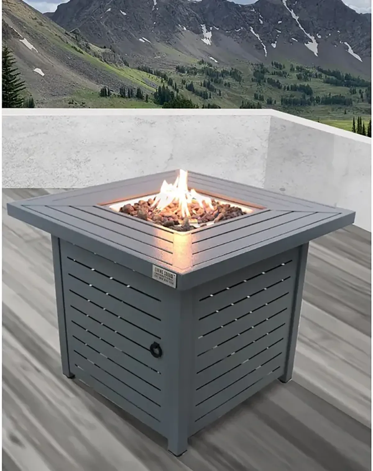 Living Source International 25'' H x 30'' W Steel Outdoor Fire Pit Table with Lid (Gray)