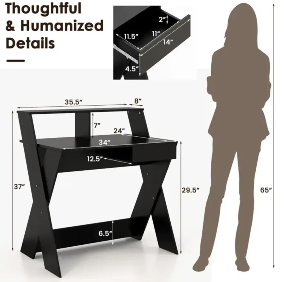 Hivvago Small Computer Desk with Storage Drawer