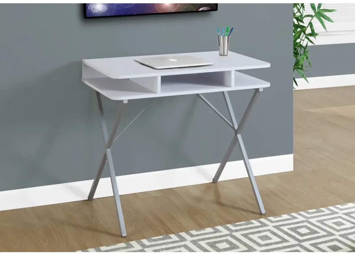 Monarch Specialties I 7100 Computer Desk, Home Office, Laptop, Storage Shelves, 31"L, Work, Metal, Laminate, White, Grey, Contemporary, Modern