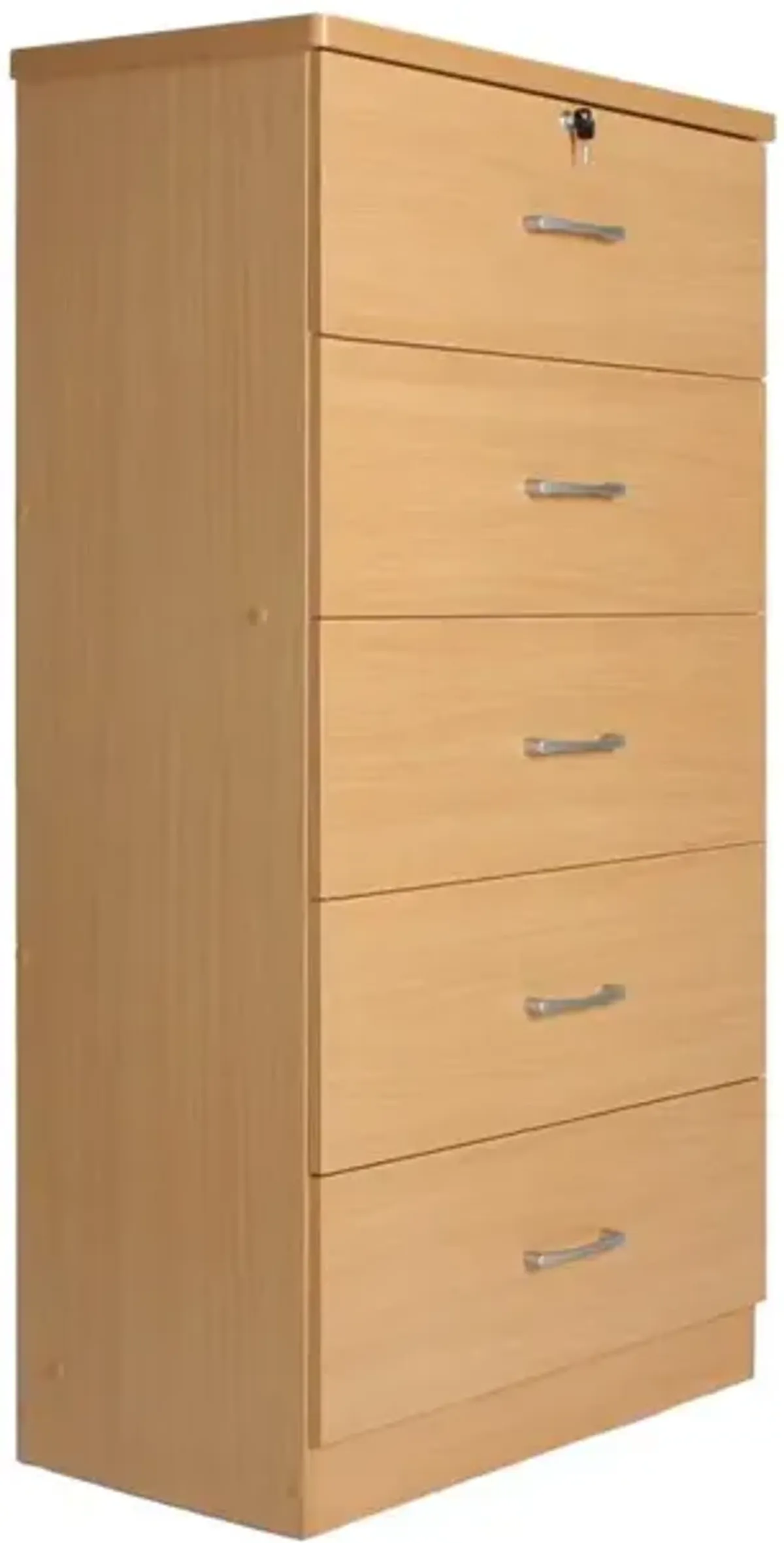 Better Home Products Olivia Wooden Tall 5 Drawer Chest Bedroom Dresser in Beech