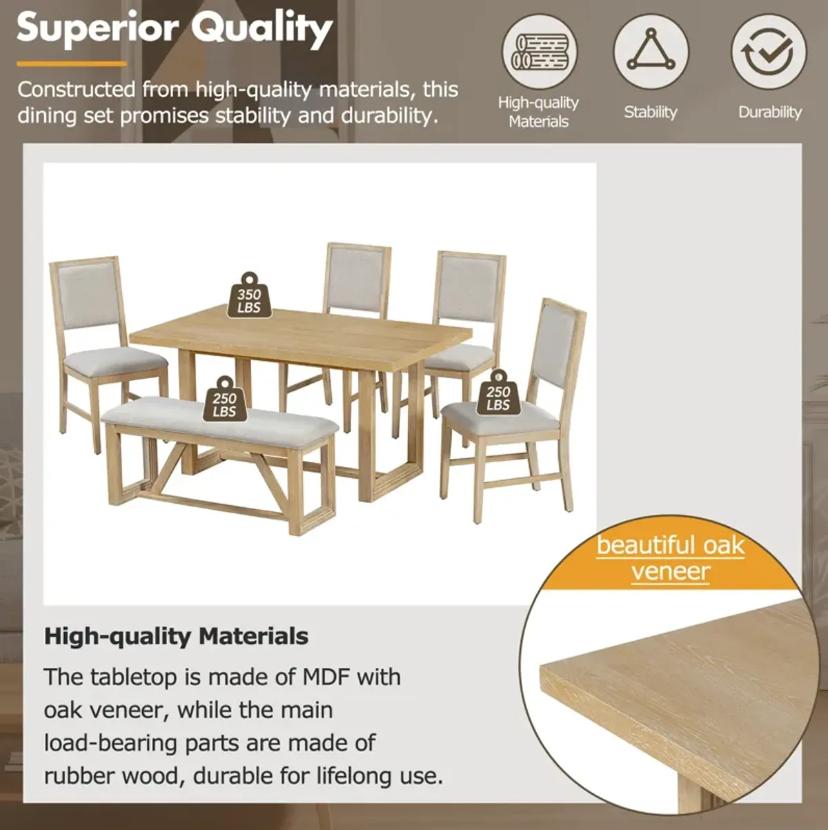 Merax 6-Piece Retro Wood Dining Set