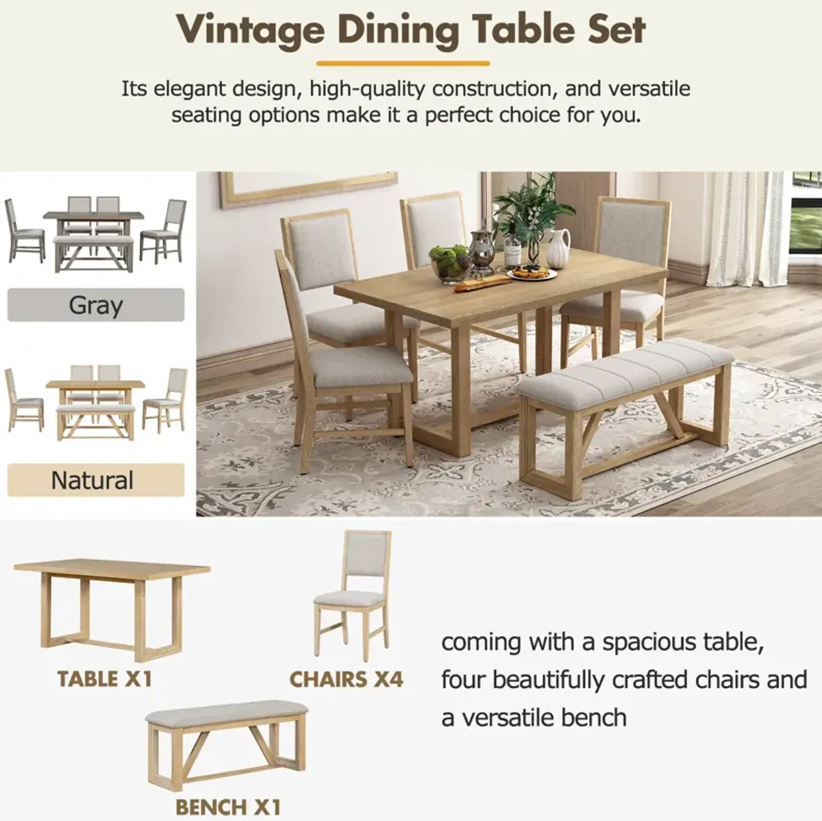 Merax 6-Piece Retro Wood Dining Set