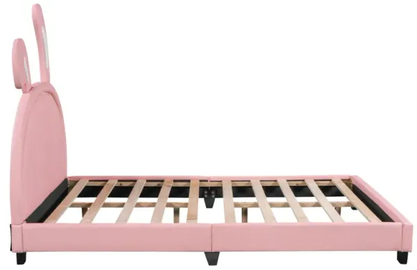 Upholstered Leather Platform Bed with Rabbit Ornament