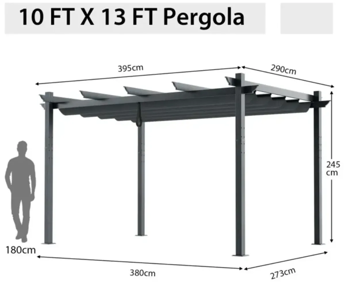 Hivvago 10 x 13 Feet Outdoor Aluminum Retractable Pergola Canopy Shelter