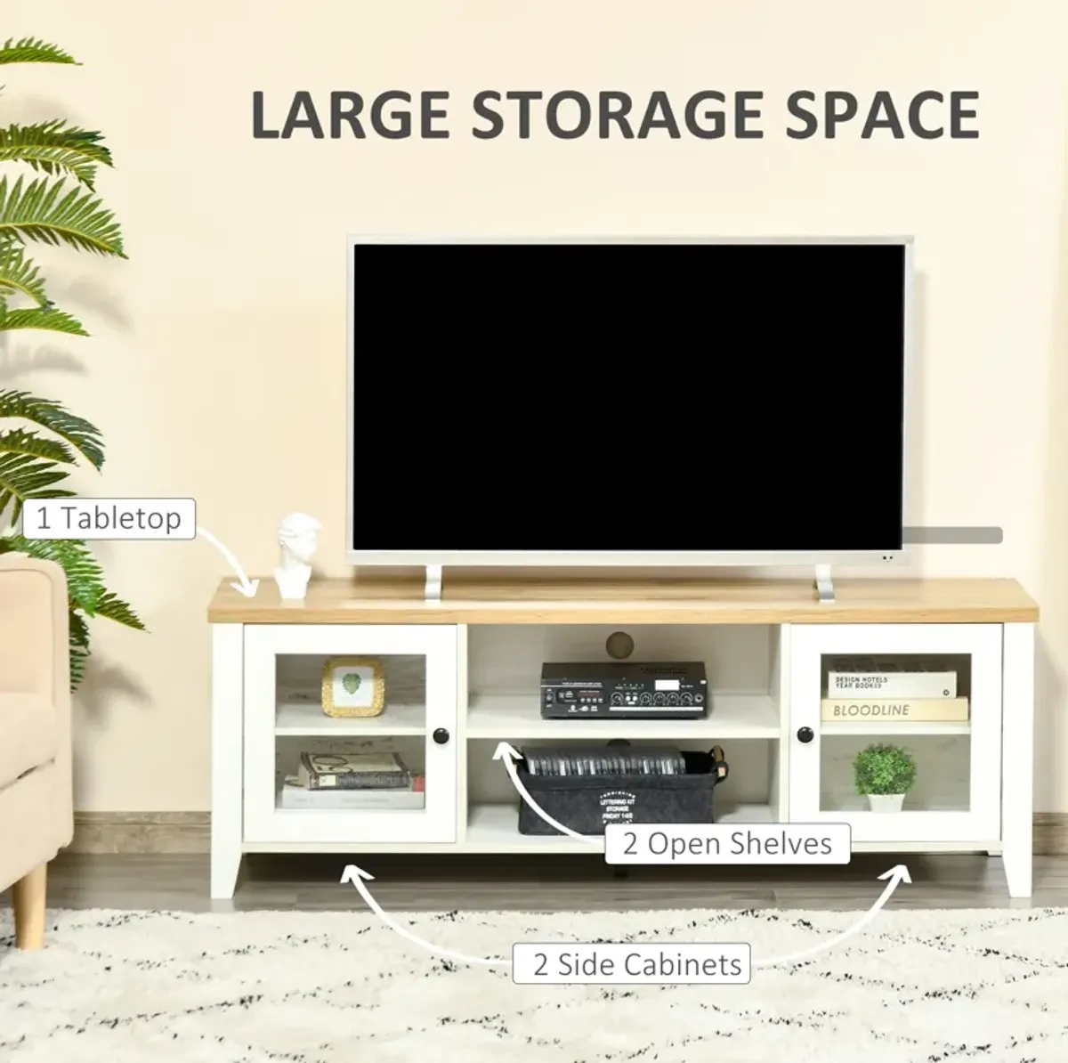 White Living Room Center: Modern TV Stand with Storage for 60" Screens