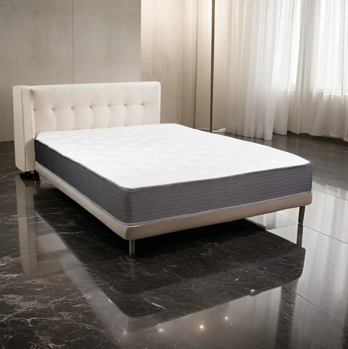 Cari 8 Inch Hybrid Full Size Mattress, Cool Gel Memory Foam, Pocket Coil - Benzara