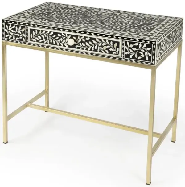 Butler Specialty Perilla  Bone Inlay Writing Desk, Black and White, Gold
