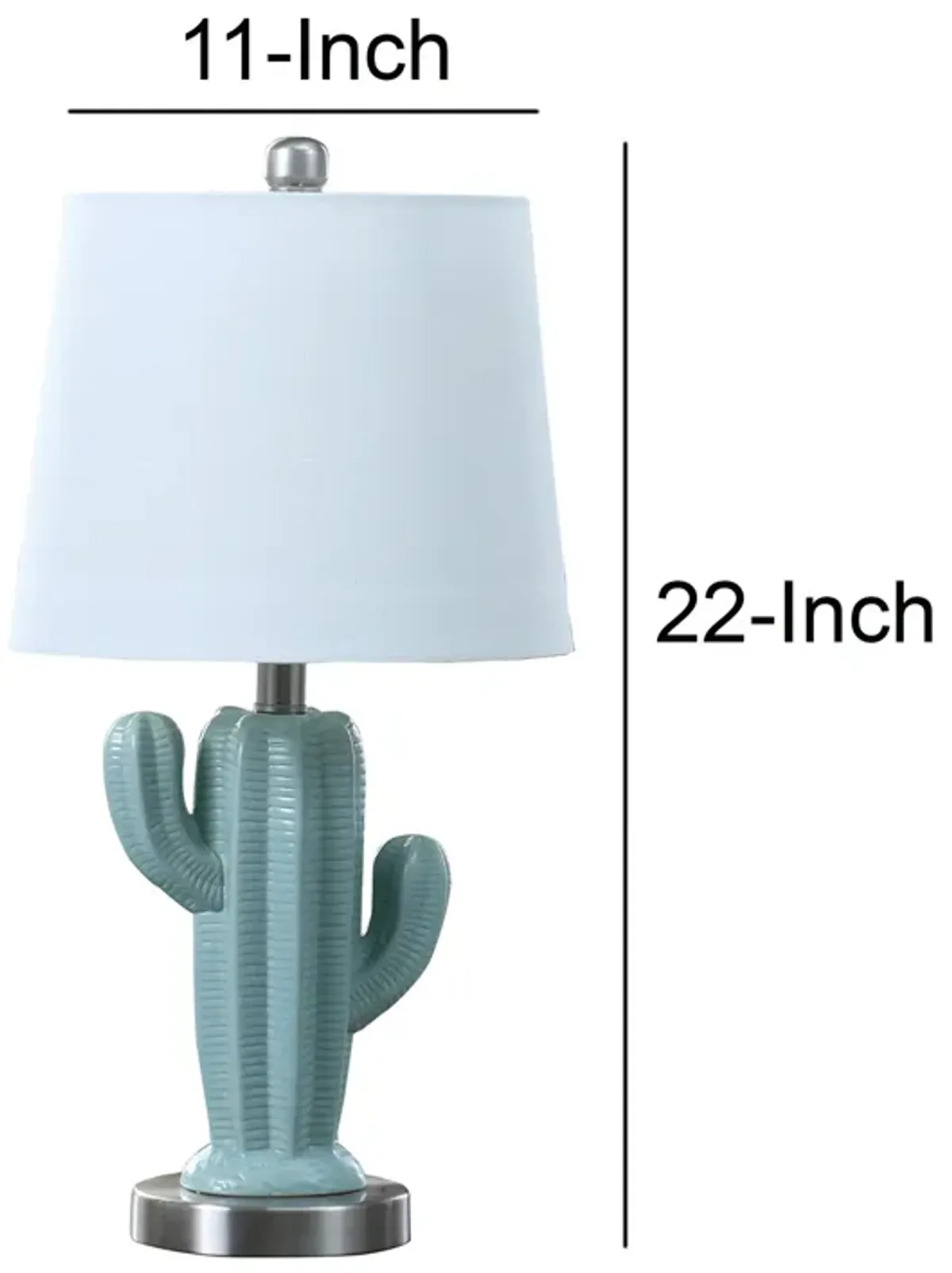 22 Inch Accent Table Lamp, Cactus Designed Body, Metal Base, Blue, White-Benzara