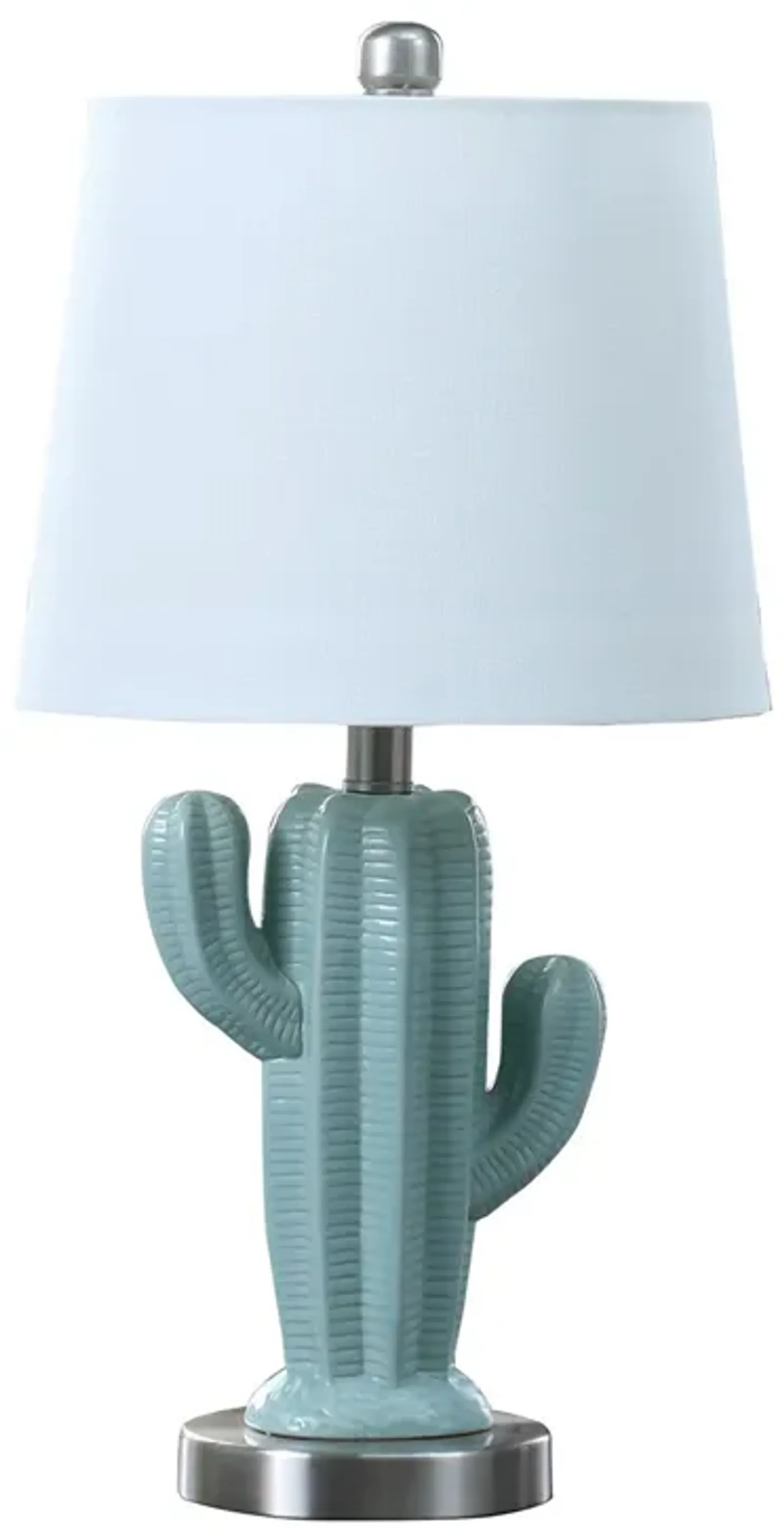 22 Inch Accent Table Lamp, Cactus Designed Body, Metal Base, Blue, White-Benzara