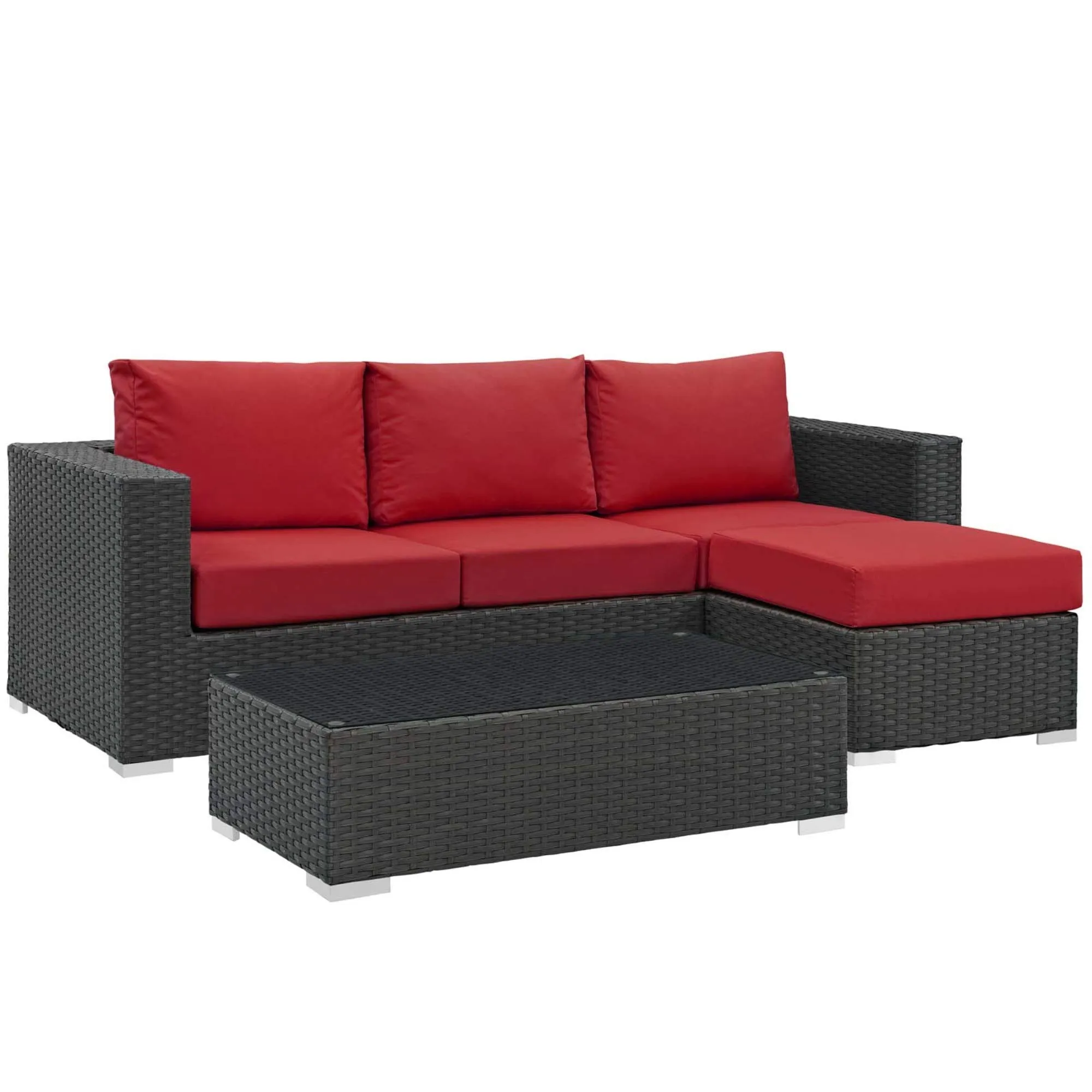 Sojourn Outdoor Patio Furniture Collection - Sunbrella Cushions, Synthetic Rattan, UV Protection, Aluminum Frame - Includes Coffee Table, Ottoman, Sofa