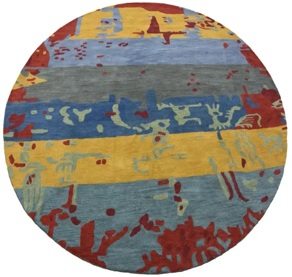 RUGSOTIC CARPETS HAND TUFTED WOOL ECO-FRIENDLY AREA RUGS  - 10'x10', Round Shape, Multicolor, Abstract Modern Design, High Pile Thick Handmade Area Rugs for Living Room, Bed Room (K00590)