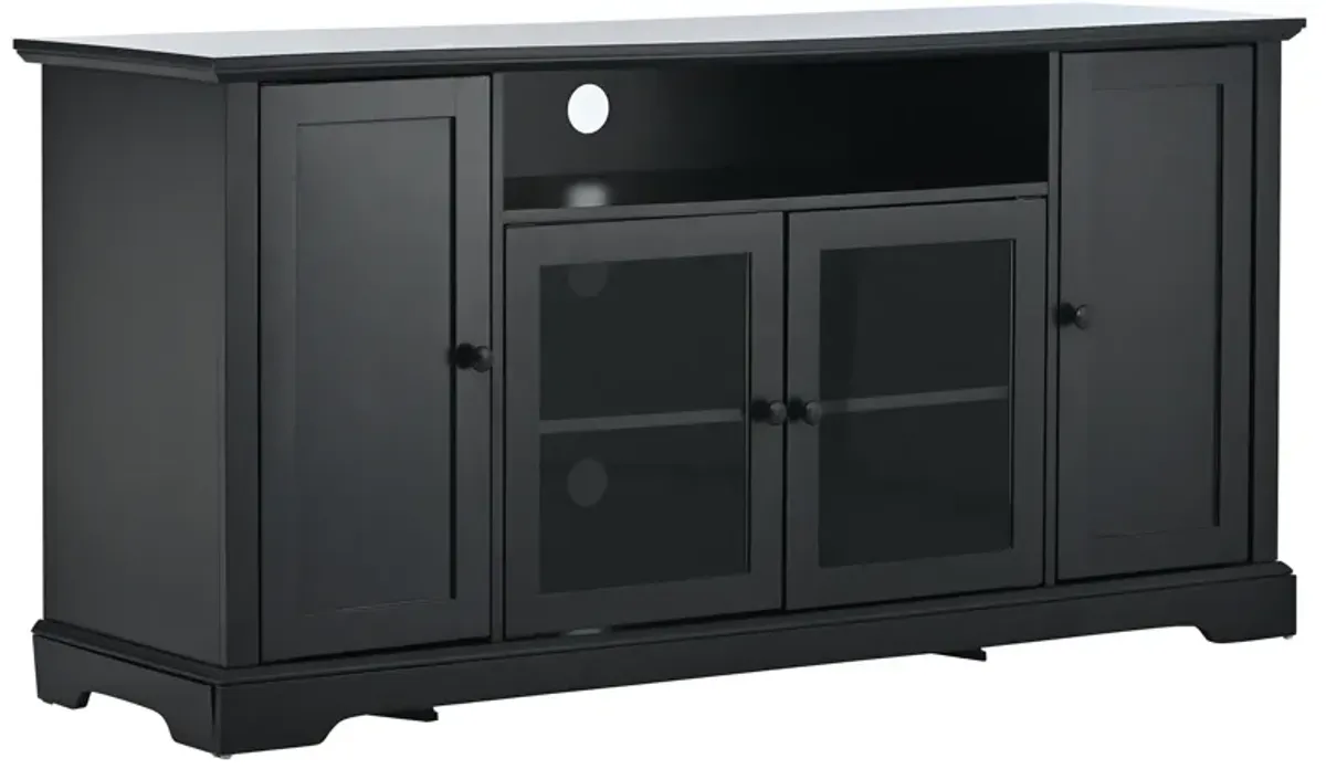 TV Stand for TV up to 65in with 2 Tempered Glass Doors Adjustable Panels Open Style Cabinet, Sideboard for Living room, Black