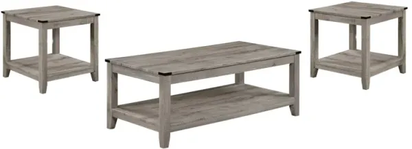 Hilton 3 Piece Coffee and End Table Set, Wood, Storage Shelf, Beige Finish - Benzara