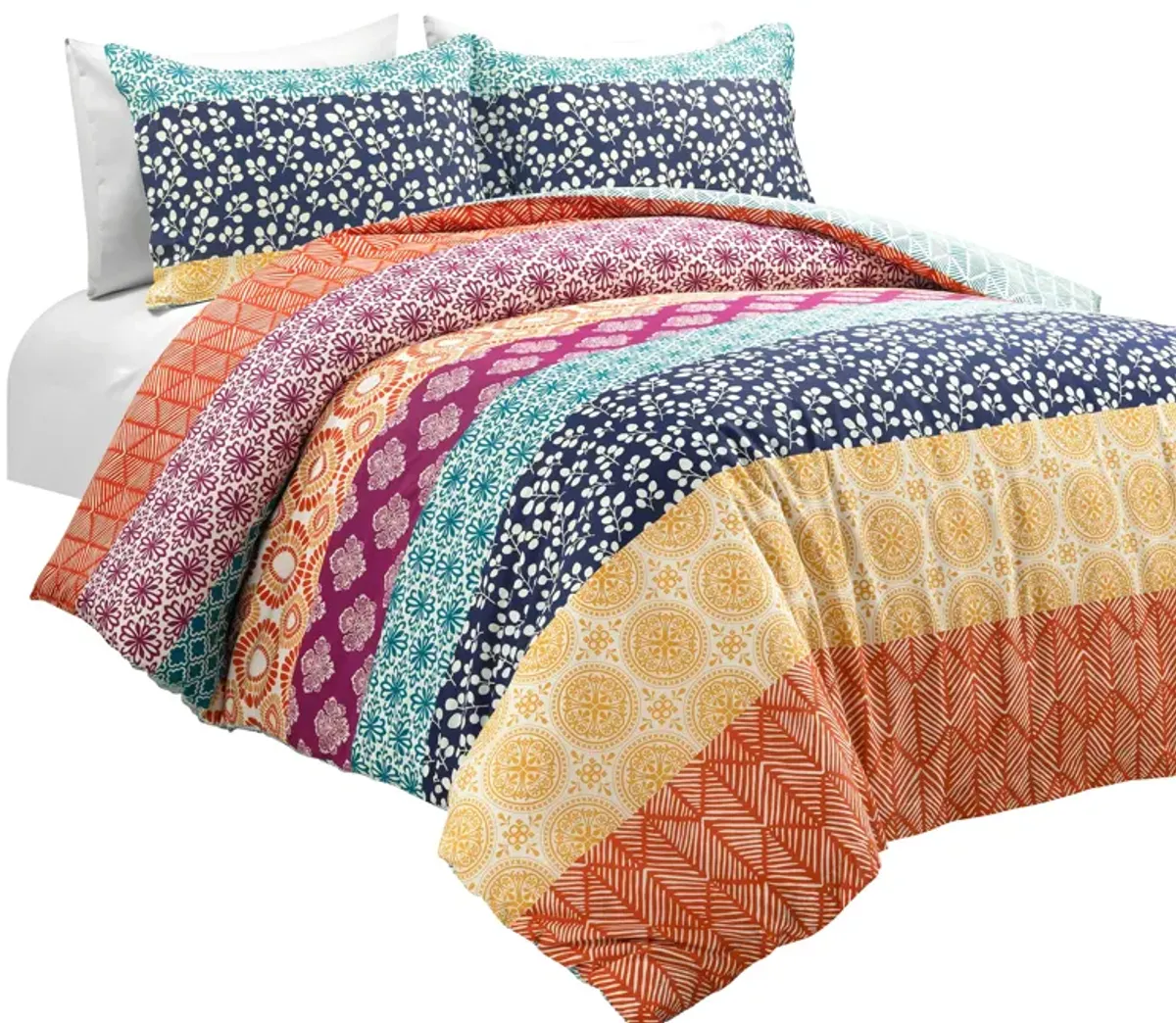 Bohemian Stripe Reversible Cotton Duvet Cover  3Pc Set