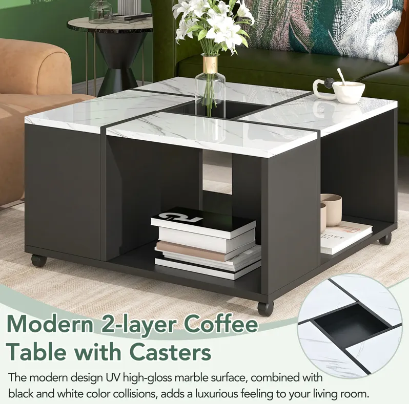 Merax Modern 2-layer Coffee Table with Casters