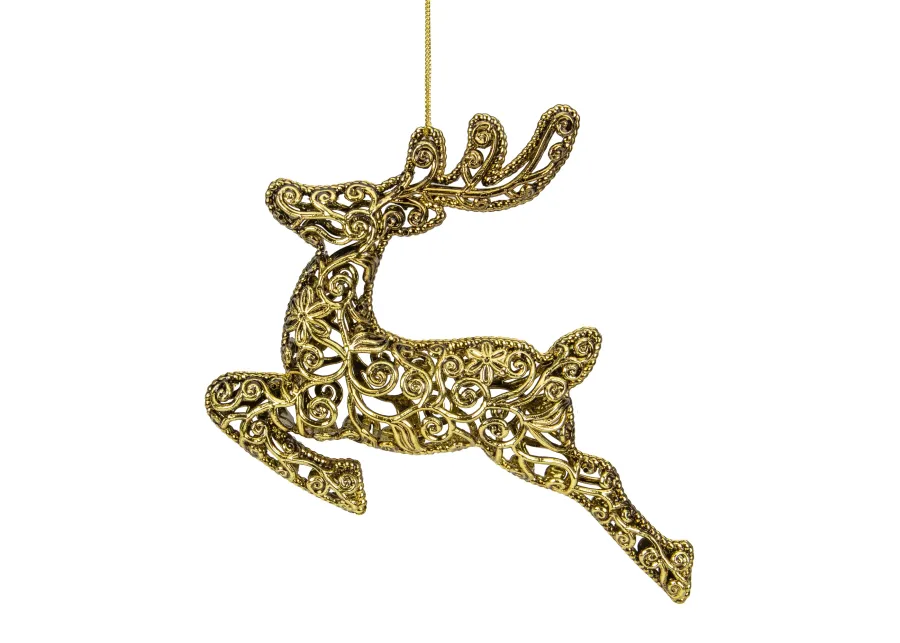 7" Gold Filigree Style Leaping Reindeer Christmas Ornament