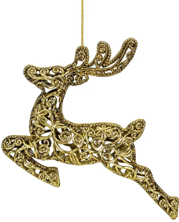 7" Gold Filigree Style Leaping Reindeer Christmas Ornament