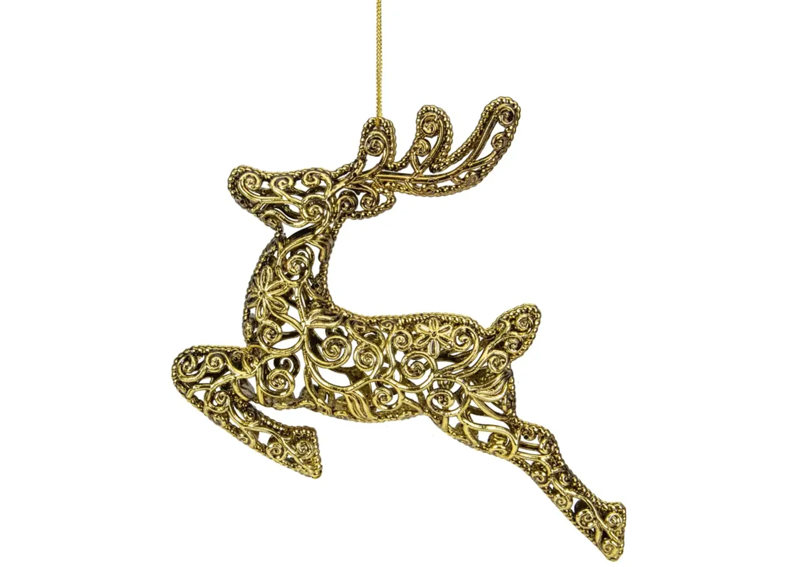 7" Gold Filigree Style Leaping Reindeer Christmas Ornament