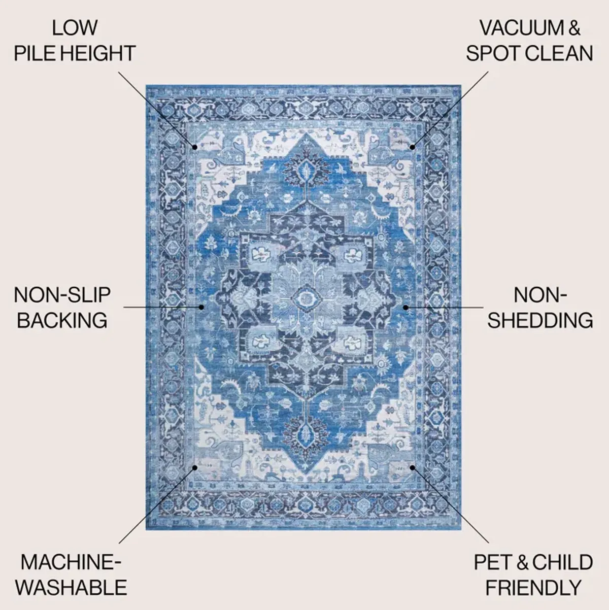 Maris Ornate Medallion Machine-Washable Area Rug