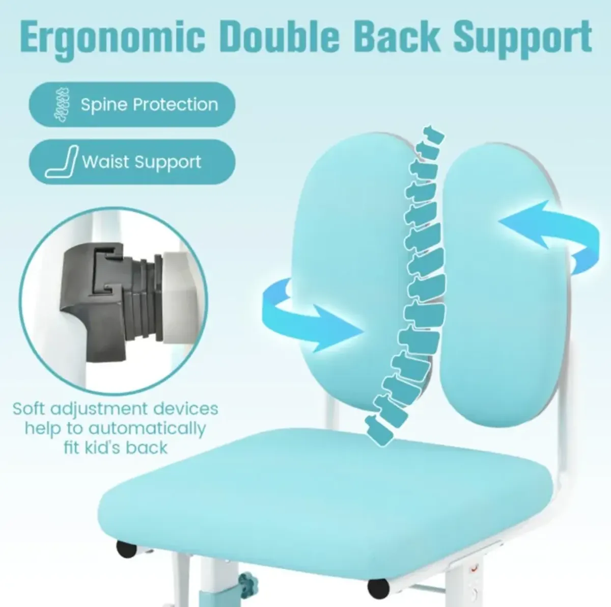 Hivvago Ergonomic Height-adjustable Kids Study Chair with Double Back Support