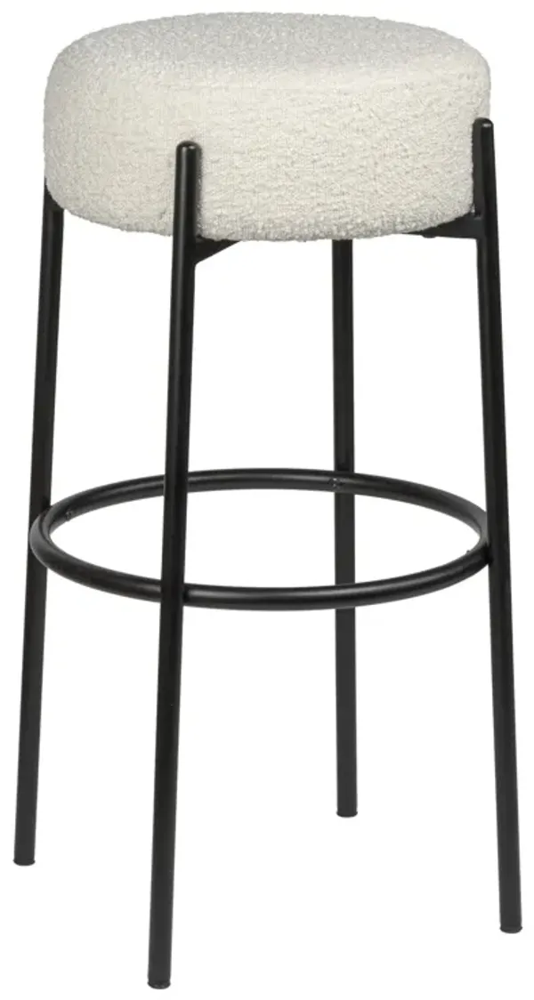 Paola Modern Minimalist Round Backless Metal/Bouclé Cushioned Bar Stool
