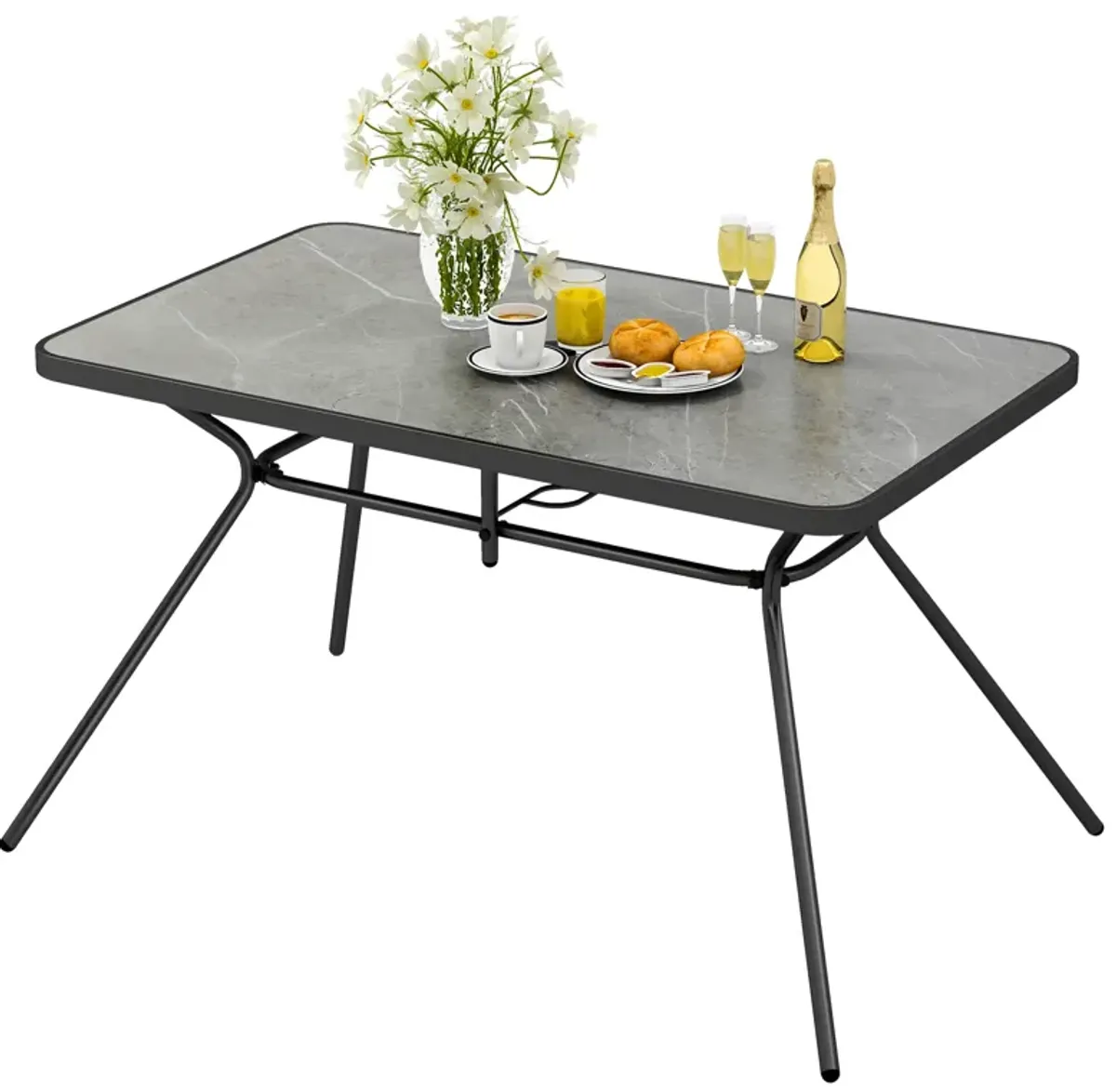 49 Inch Patio Rectangle Dining Table with Umbrella Hole-Gray