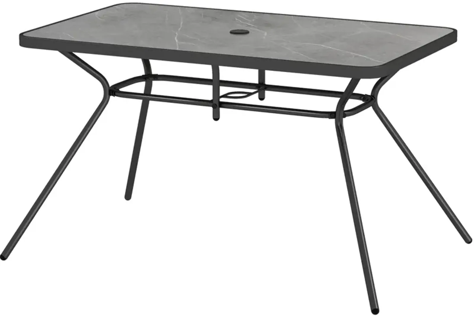 49 Inch Patio Rectangle Dining Table with Umbrella Hole-Gray