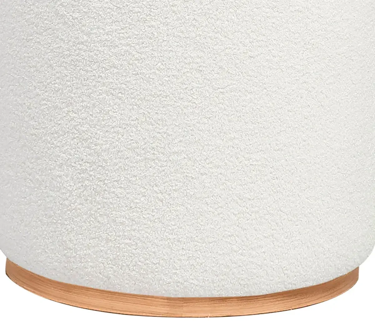 Zia 19 Inch Ottoman, White Faux Sheepskin Upholstery, Round Platform Base - Benzara