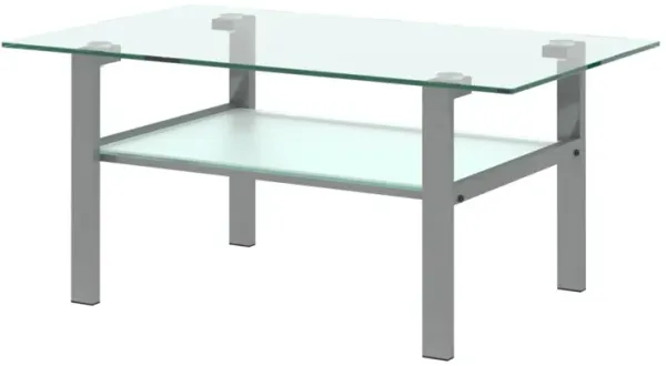 Hivvago Double Layer Living Room Glass Coffee Table with Metal Legs