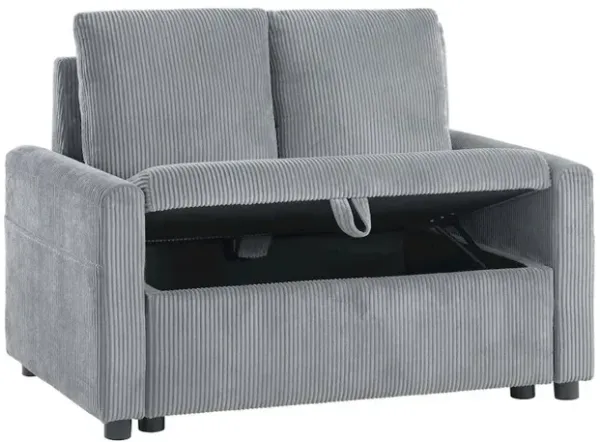 Oswin 45"W Gray Corduroy Loveseat with Storage, Side Pocket