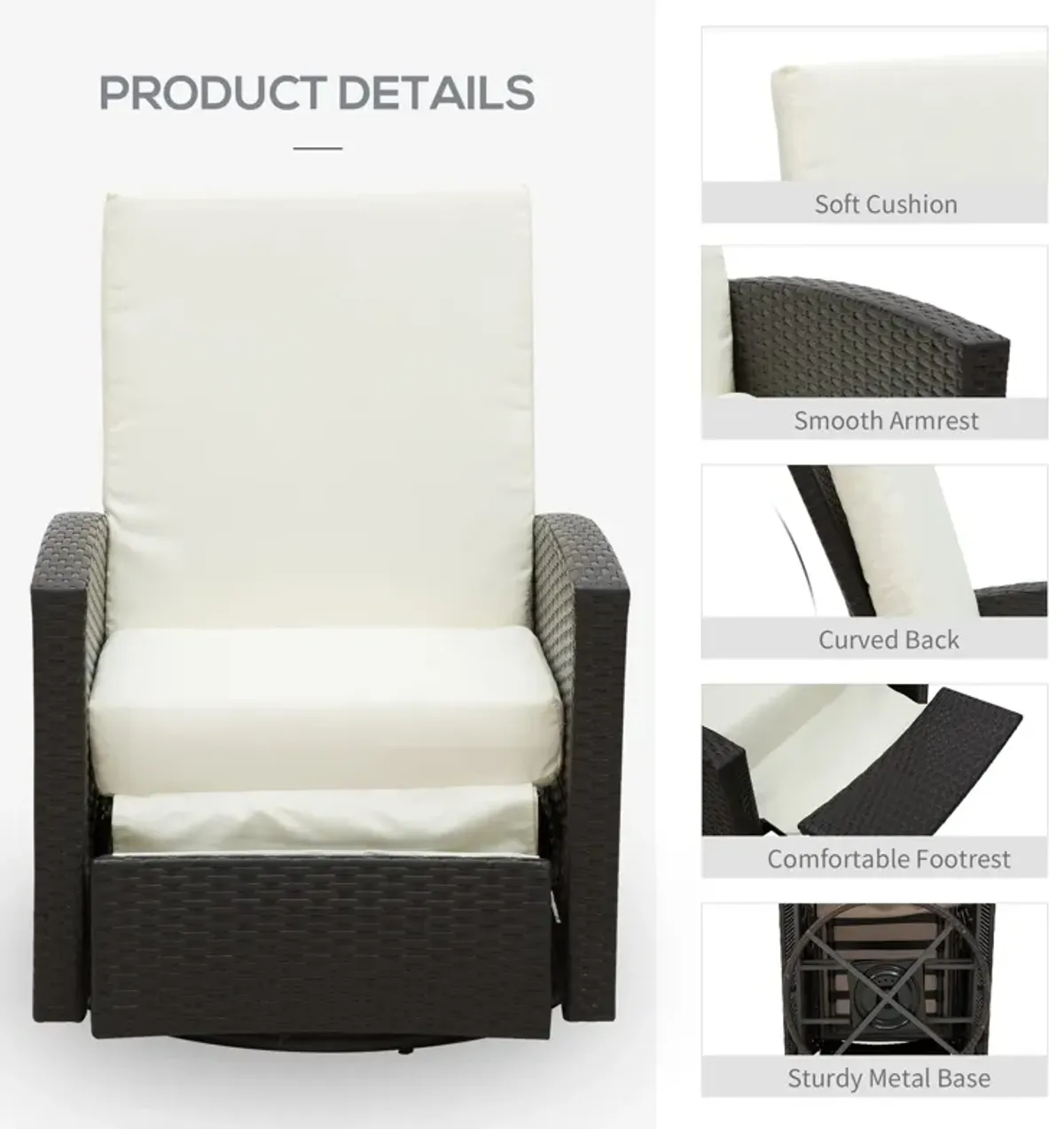 Luxurious Outdoor Seat: White PE Resin 360° Swivel Recliner with Footrest