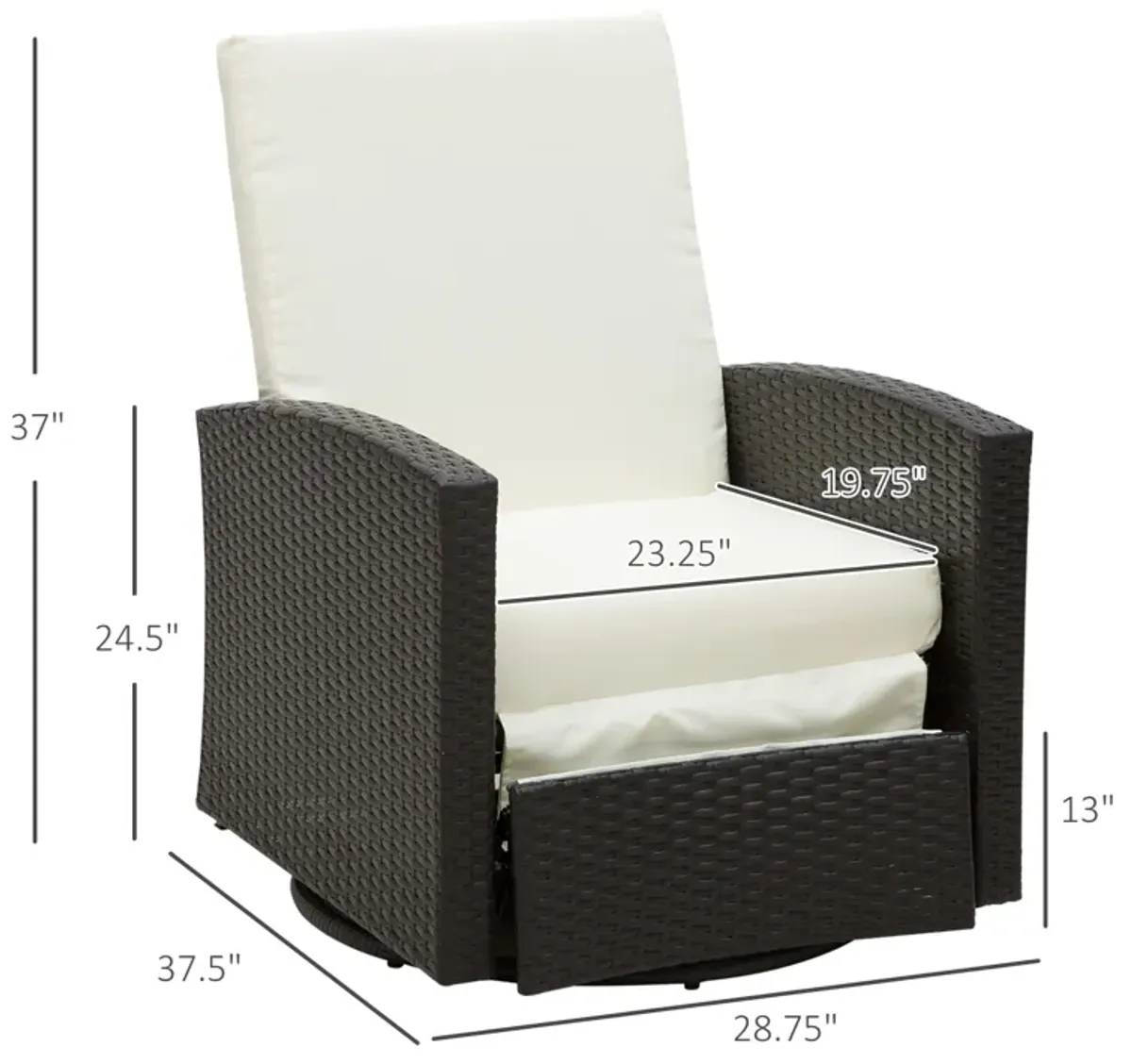 Luxurious Outdoor Seat: White PE Resin 360° Swivel Recliner with Footrest