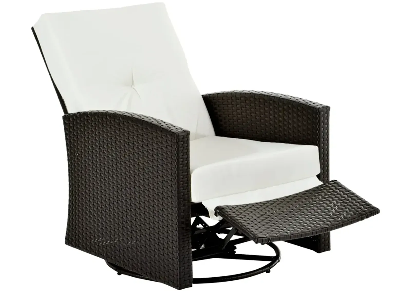 Luxurious Outdoor Seat: White PE Resin 360° Swivel Recliner with Footrest